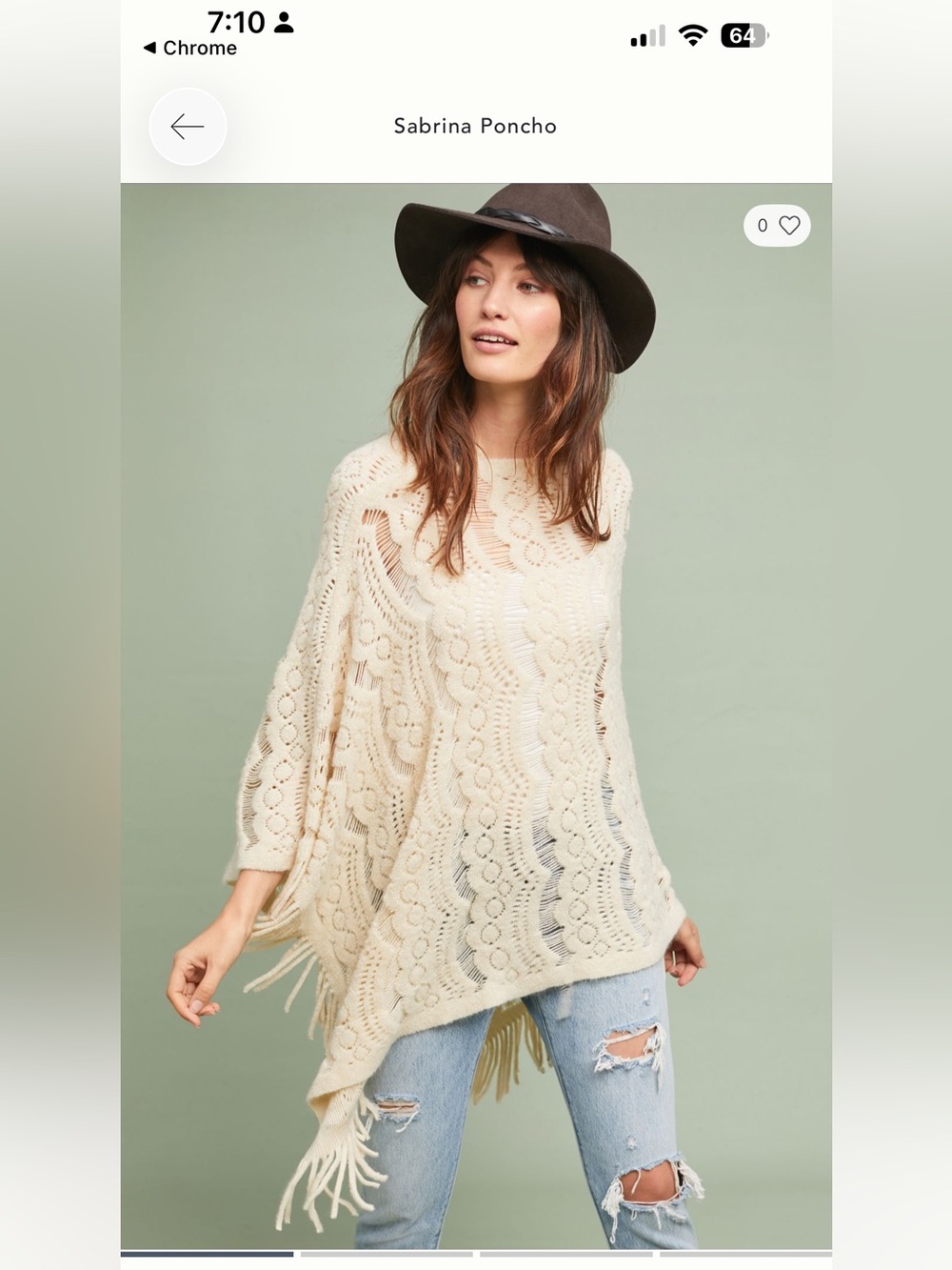Anthropologie Sabrina Cream Open-Knit Fringe Sweater Poncho One Size Hippie Boho